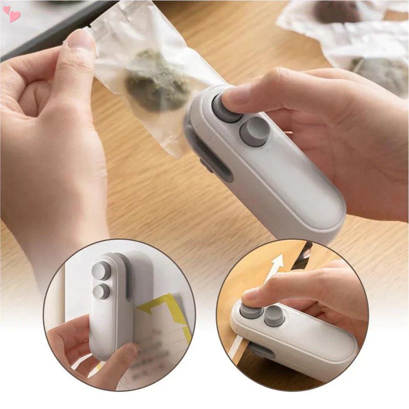 Mini Selador de Sacos para Alimentos e Lanches - 2 em 1